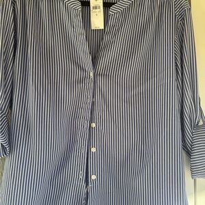 Ann Taylor Navy and White Striped Men's Shirt